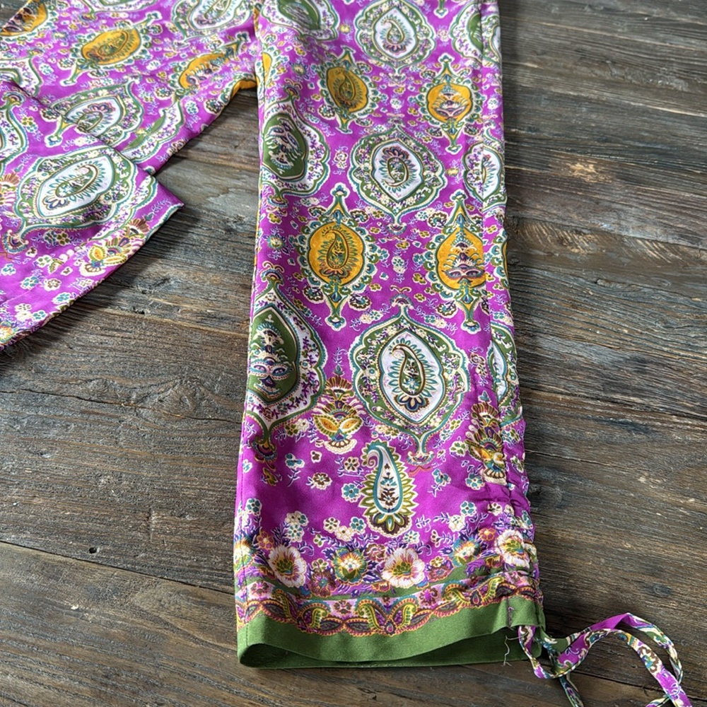 Ralph Lauren poly purple & green paisley side ruched casual pants EUC size S - Picture 8 of 11